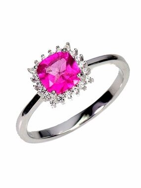 Stunning Natural Pink Topaz 1.15CTCushion with halo in 14K White Gold Ring Sz 8